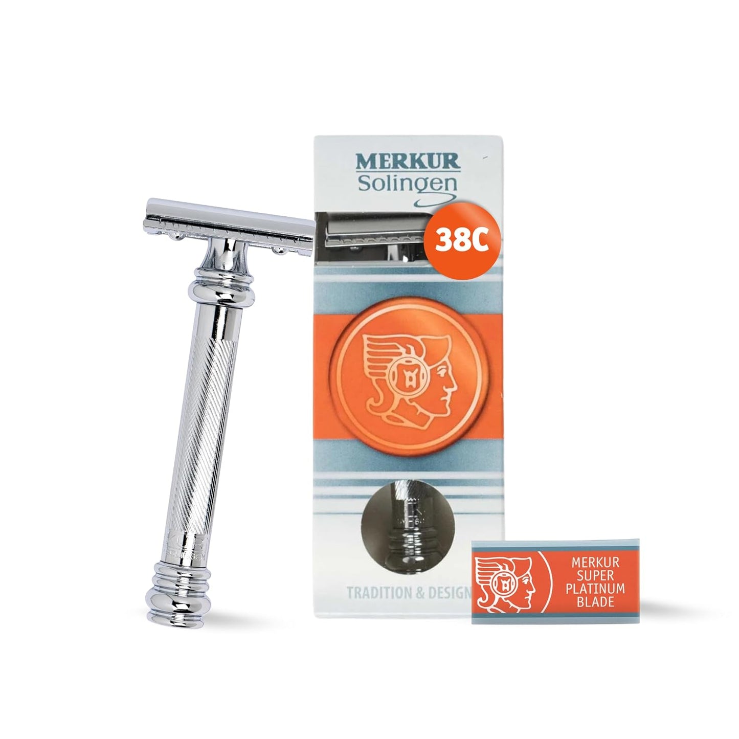 Merkur 38C Double Edge Safety Razor | Chrome Finish, Extra Large Grip, Eco-Friendly Design