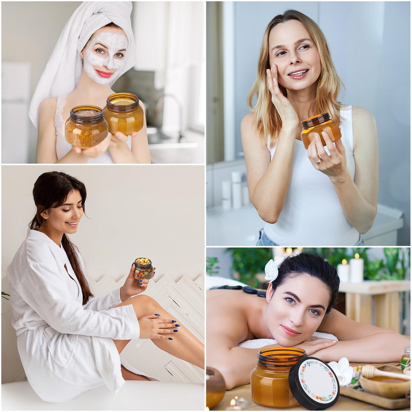 Hoemwarm 32 Pack 8 oz Plastic Sugar Scrub Containers with Lids, Body Butter Jars Amber Empty Refillable Round Cosmetic Containers for Creams,Lotions,Candy,Bath Salt,Gel