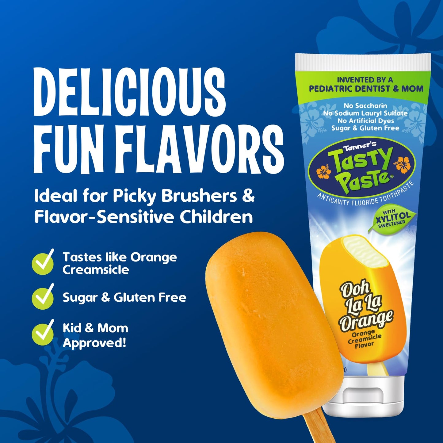 Tanner's Tasty Paste Kids Fluoride Toothpaste, Orange Cream, No Mint, 3-Pk
