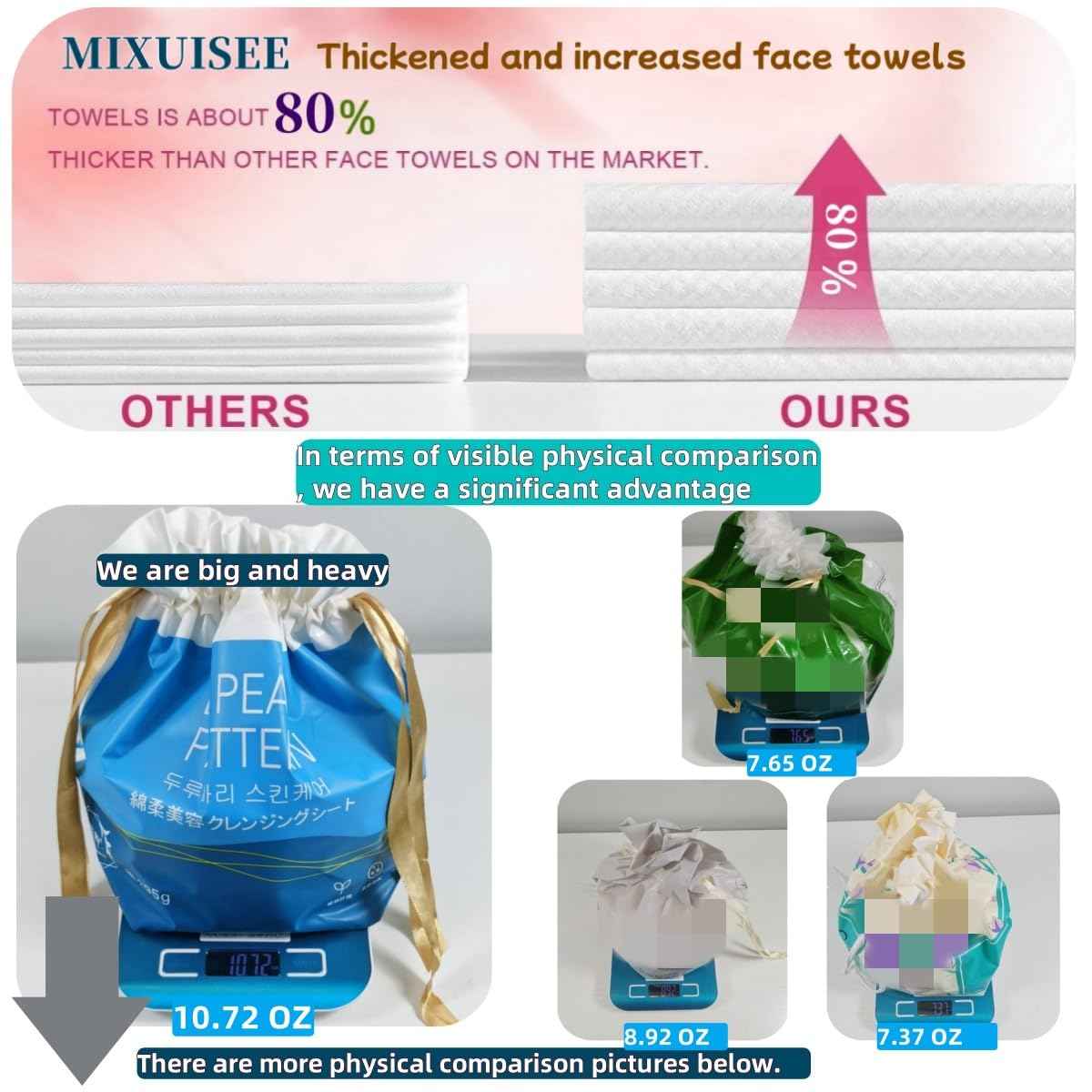 Face towels roll。Hanging face towel disposable，Disposable face towels, MIXUISEE cotton face cloths，super thick 150% face wipes, Suitable for makeup removal and cleansing (Thickened 140 PCS)