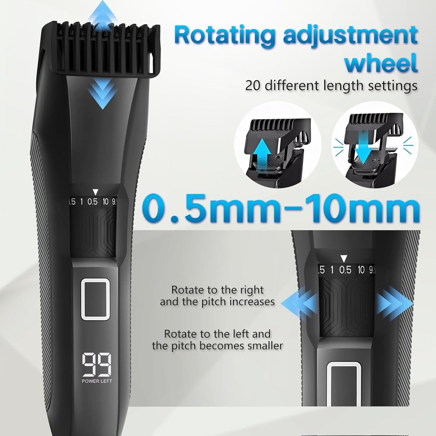 Beatslm Beard Trimmer for Men - Cordless Waterproof Clippers with Adjustable Length & Stainless Steel T-Blade | 2 Guide Combs, LED Display