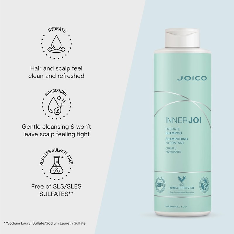 Joico InnerJoi Hydrate Shampoo | For Dry Hair & Scalp | Sulfate & Paraben Free | Naturally-Derived Vegan Formula | 33.8 oz