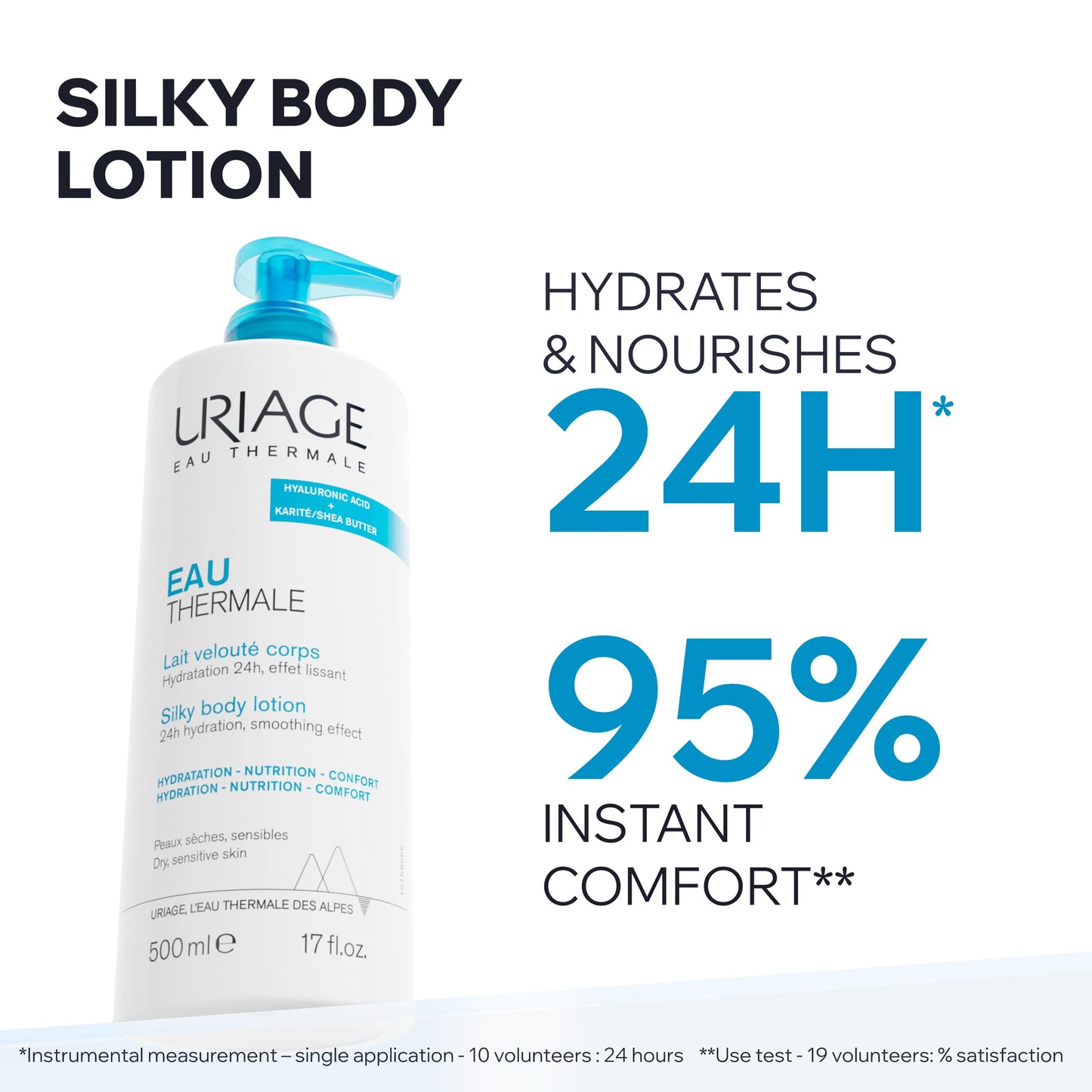Uriage Eau Thermale Moisturizing Body Lotion With Shea Butter & Hyaluronic Acid, Hydration For 24 Hours, Light Silky Body Moisturizer, Lovely Floral Scent