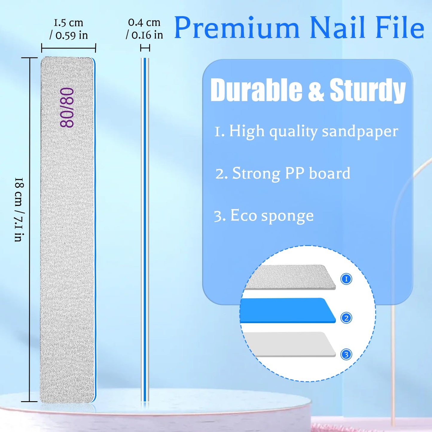 BLESWIN Nail Files 80/80, 25Count 80 Grit Acrylic Nail Files for Artificial Nails, Reusable Double Sided Buffering Files Emery Board for Nails Jumbo Zebra Nail File