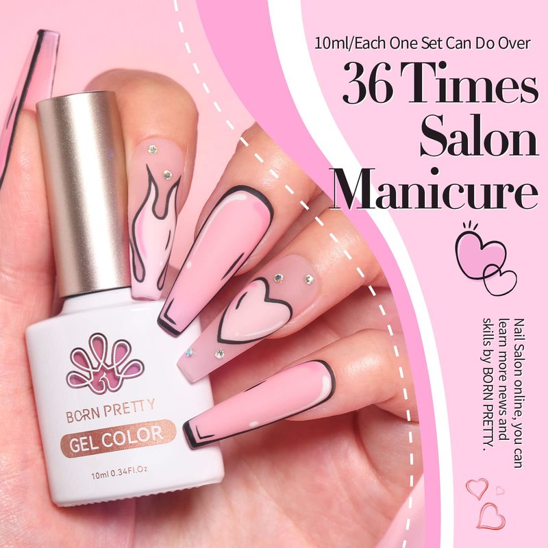Born Pretty Pink Gel Nail Polish Set 6 Colors Valentine's Day Sweet Lovely Nude Pink White Colors Nail Art DIY Manicure Salon Home 7ML