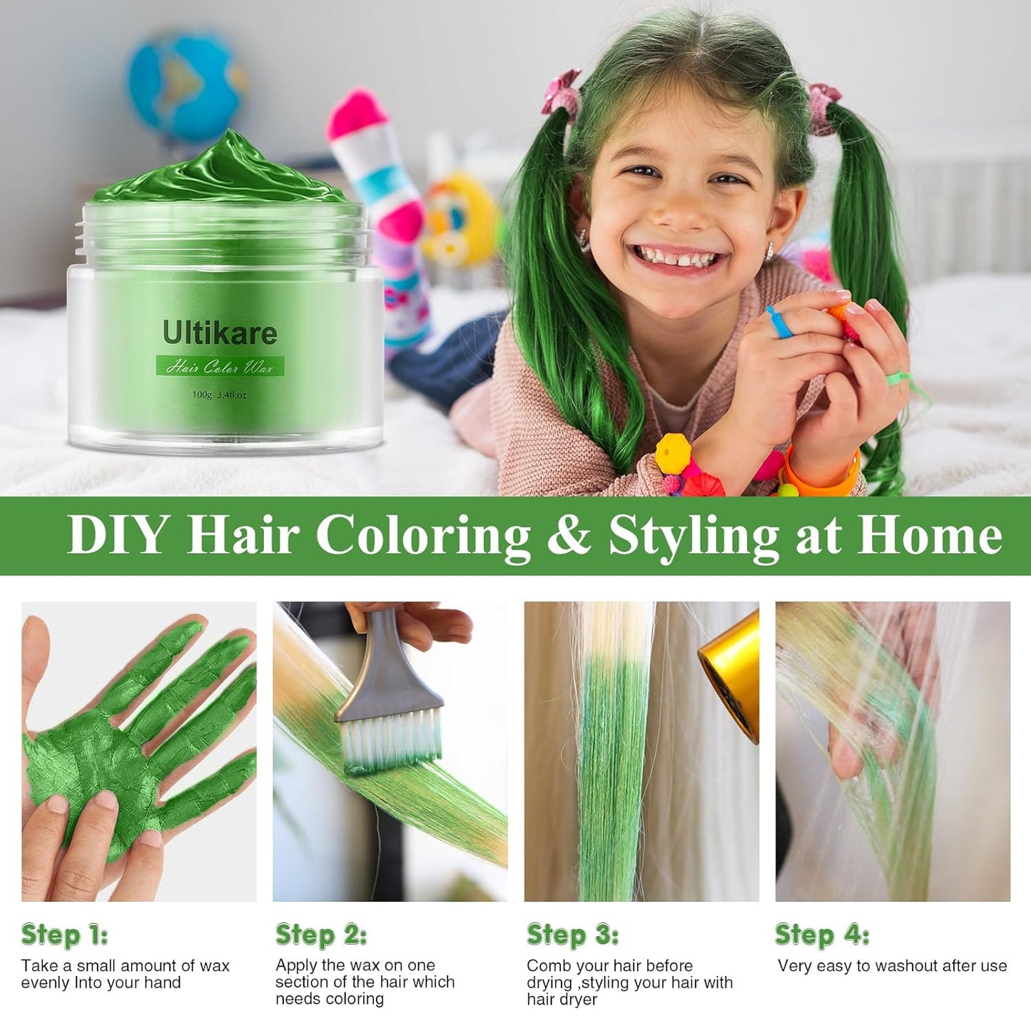 Temporary Hair Color for Kids, Ultikare Orange Hair Dye Washable Natural Hair Wax Color Chalk Mud Cream DIY Hairstyle Clay For Dark Hair Halloween, Cosplay, Party, Christmas Gift Girls 3.4 Fl Oz