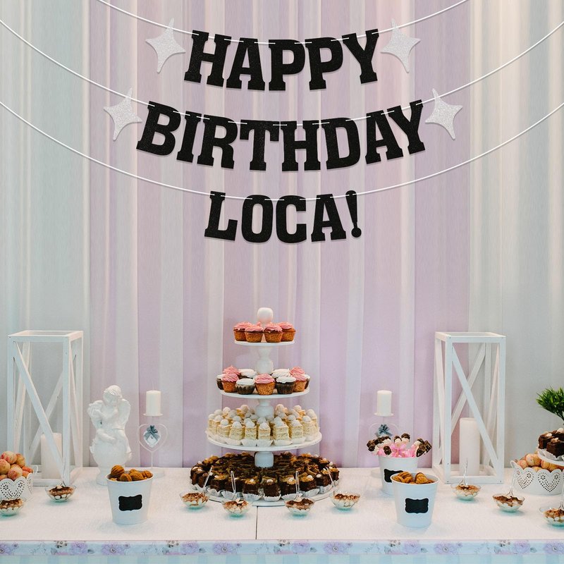 Happy Birthday Loca Banner Vampire Birthday Party Decorations Funny Birthday Party Decorations for Her 18th, 21st, 25th 30th Birthday Party Banner Black Glitter