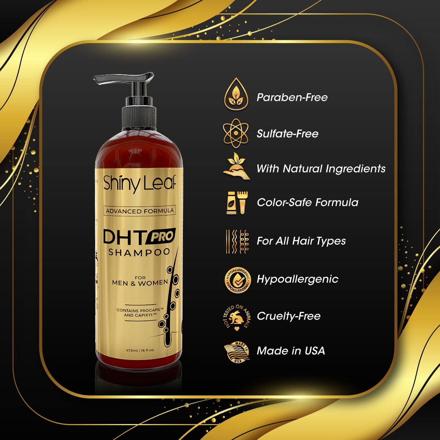Shiny Leaf DHT Pro Shampoo with Procapil & Capixyl for Thinning Hair, 16 oz