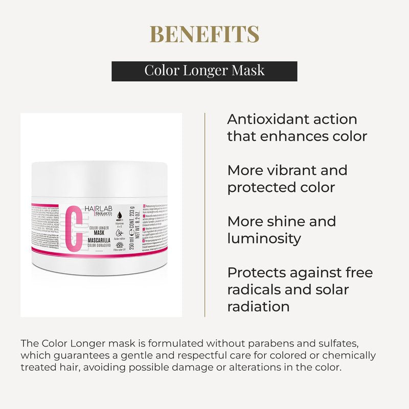 SALERM - Dyed, Bleached, or Gray Hair Mask - Color Longer Hair Lab - 250 ml - with Vitamins A and E - Seals and Maintains Color - Shinier Hair - Sulfate and Paraben-Free