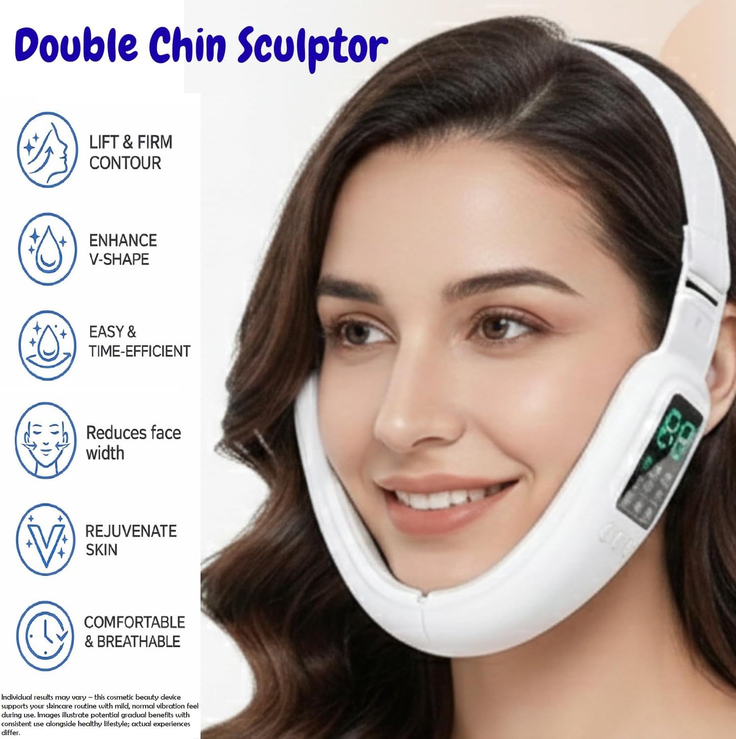 V-Face Machine | Electric Double Chin Device with 15 Intensities & 8 Modes - Includes Free 3D Face Roller for Skin Care