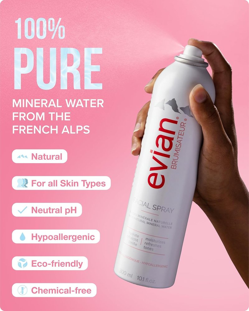 Evian Facial Spray - Hydrating Mineral Water Mist for Refreshing Makeup & Toning Skin | 1.7 oz TSA-Approved Travel Size