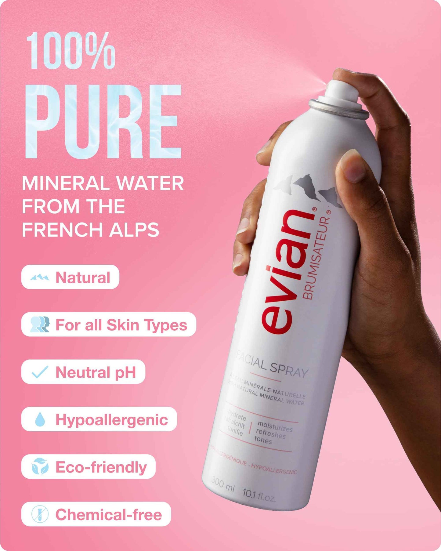 Evian Facial Spray 10.1 oz - Hydrating Mineral Water Mist for Face & Skin - Refreshes Makeup, Sets, & Tones - Daily Skincare Essential for Hydration and Moisturizing