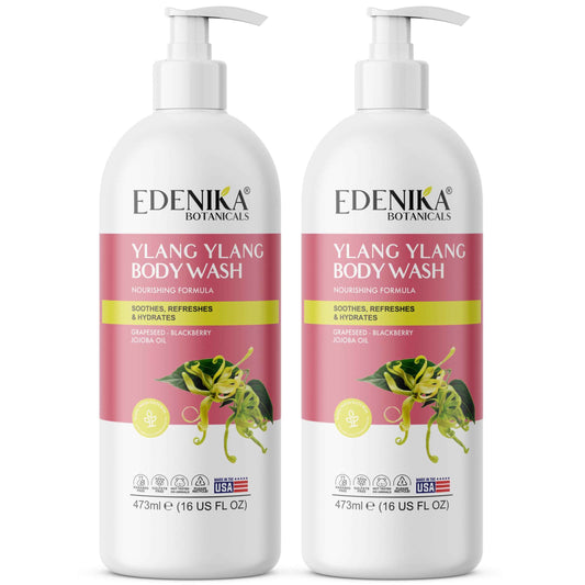 EDENIKA BOTANICALS Ylang Ylang Body Wash, Cleanses, Nourishes & Hydrates, Gentle Shower Gel for Dry and Sensitive Skin, Women & Men, Organic & Natural, 16 fl oz, 2-Pack