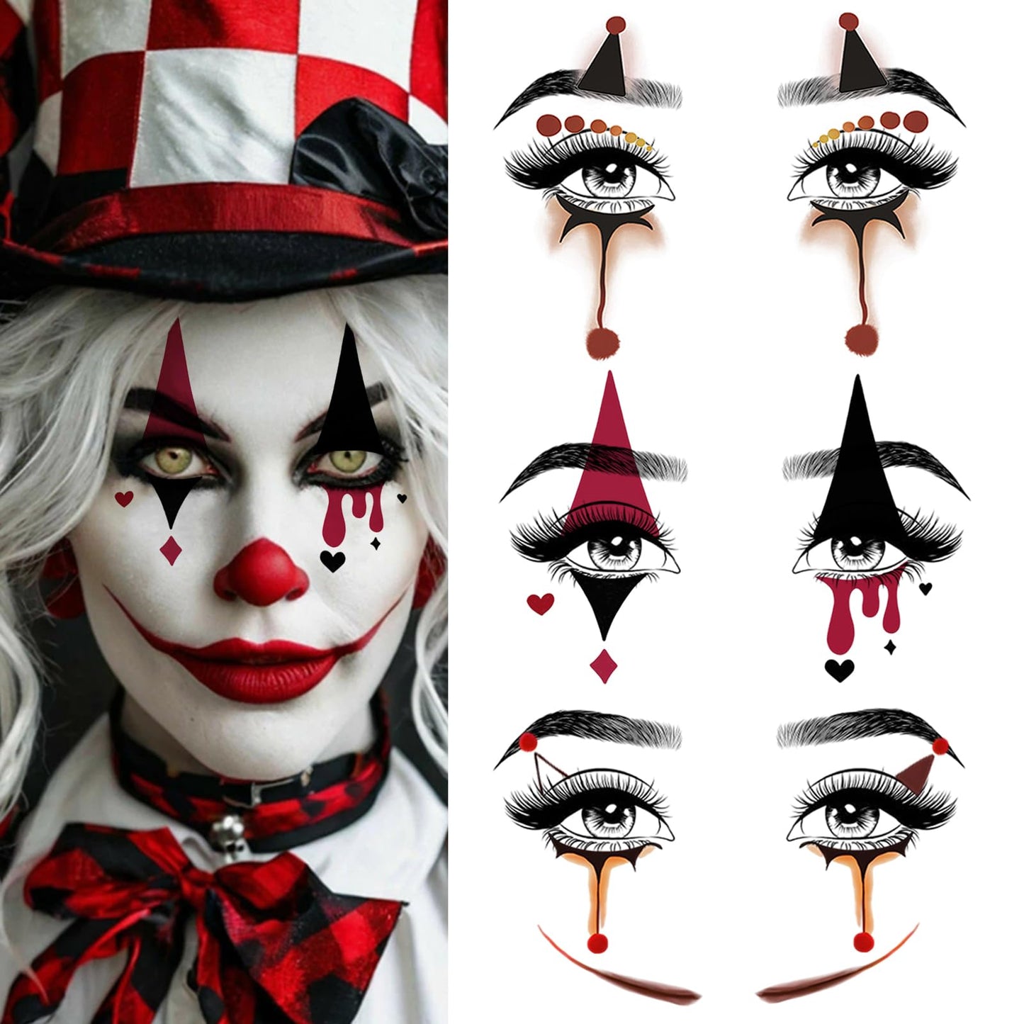 15 Pcs Horror Halloween Face Makeup Tattoos Stickers Clown Demon Spider Web Ghost Vampire Eyeshadow Temporary Stickers Scary Fake Blush Freckles Face Tattoos for Day of Dead Carnival Party Decoration