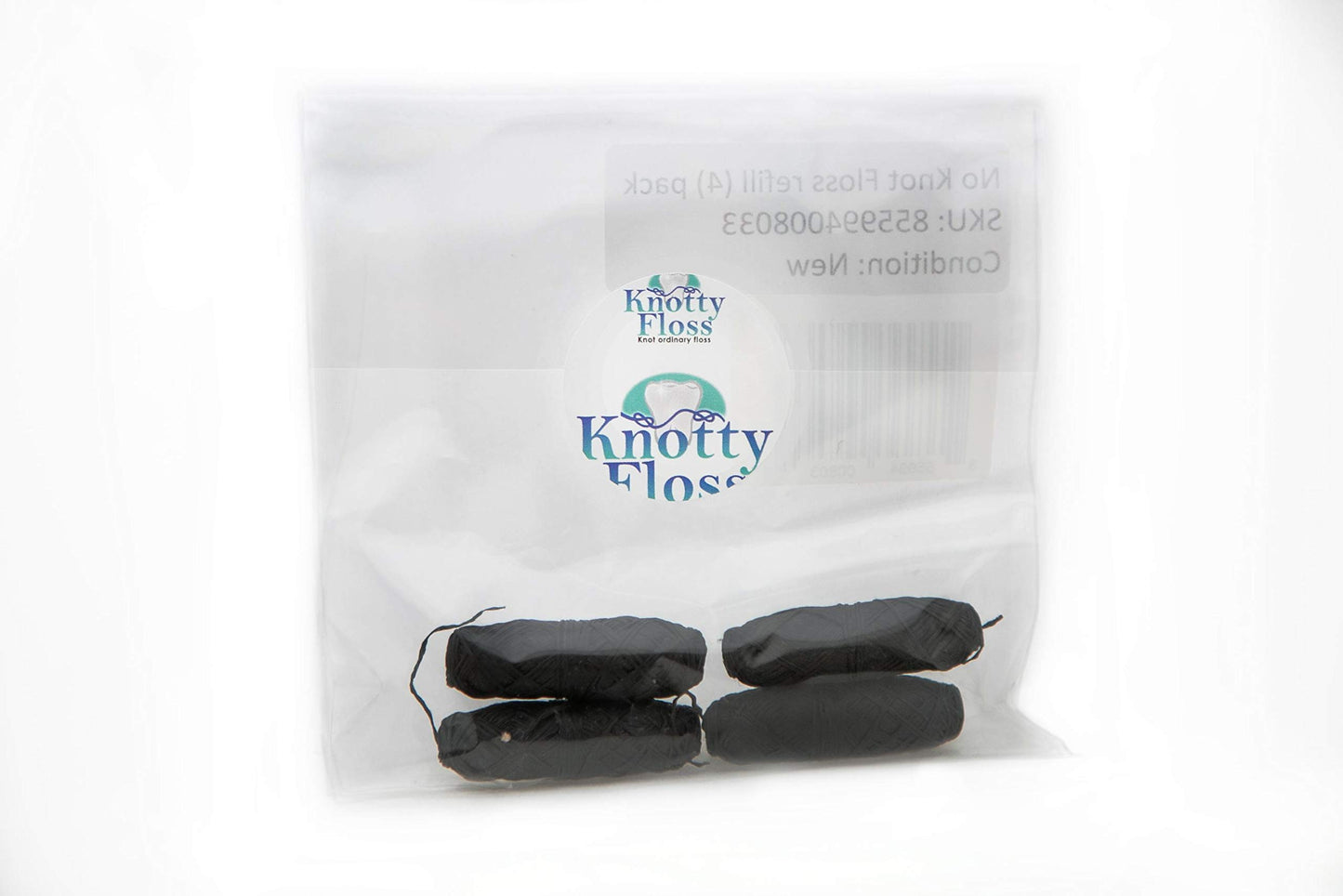 Knotty Floss Refills of Bamboo Activated Charcoal No Knot Floss with Grapefruit Seed Extract - Eco-friendly Vegan - 4 Refill Packs