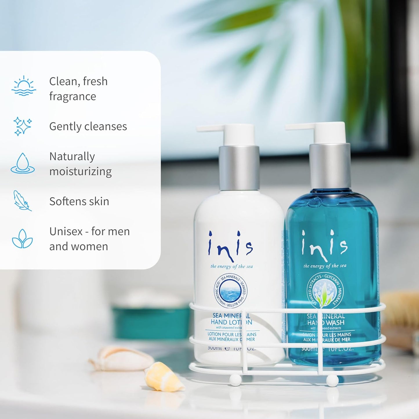 Inis Liquid Hand Wash & Lotion Caddy Set | Seaweed & Shea Butter, Clean Ocean Fresh Scent