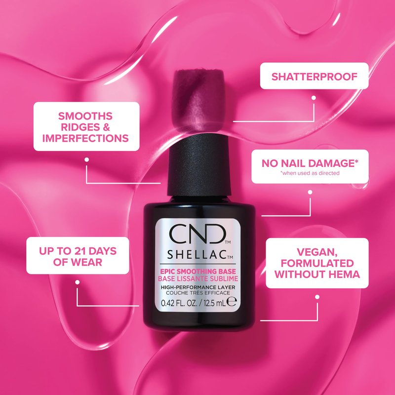 CND SHELLAC Epic Smoothing Gel Nail Base Coat, Strengthening Formula for Long Lasting Wear, 10x Thicker Appearance than Original, 0.42 fl oz
