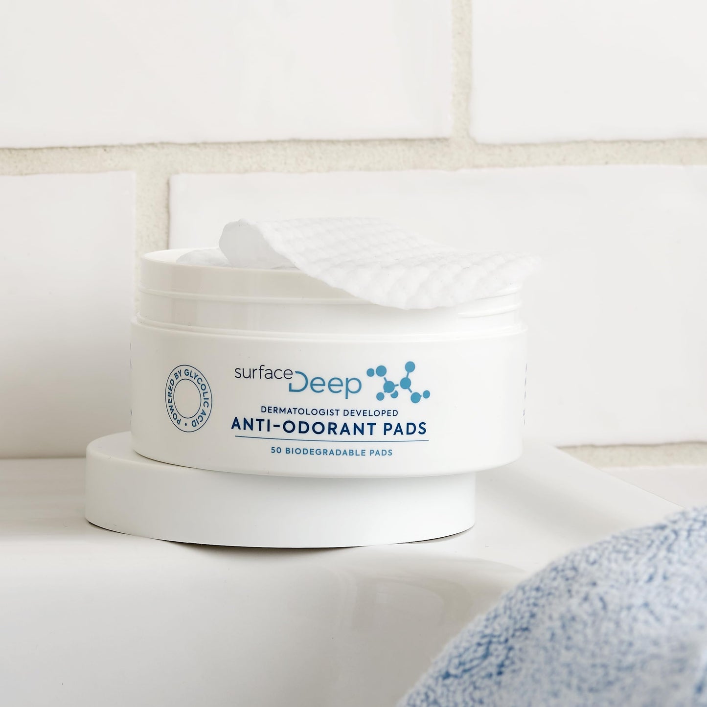 Surface Deep Anti-Odorant Pads – Deodorant Odor Prevention & Skin Care in One | 50 Pads in Jar | Dermatologist-Developed | Glycolic Acid Exfoliation | Aluminum-Free, Vegan & Cruelty-Free