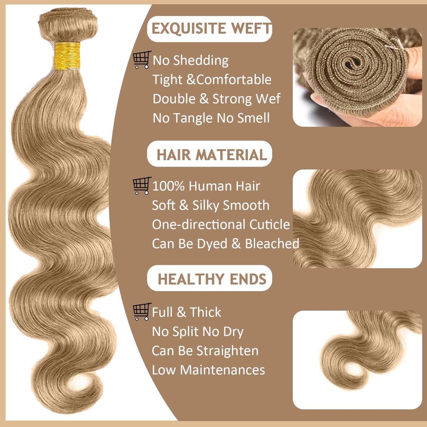 Habiliana Bundles Human Hair 08 10 12 Inch P1B/27 Human Hair Bundles 12A Unprocessed Brazilian Virgin Quick Weave Hair Extensions for Black Women