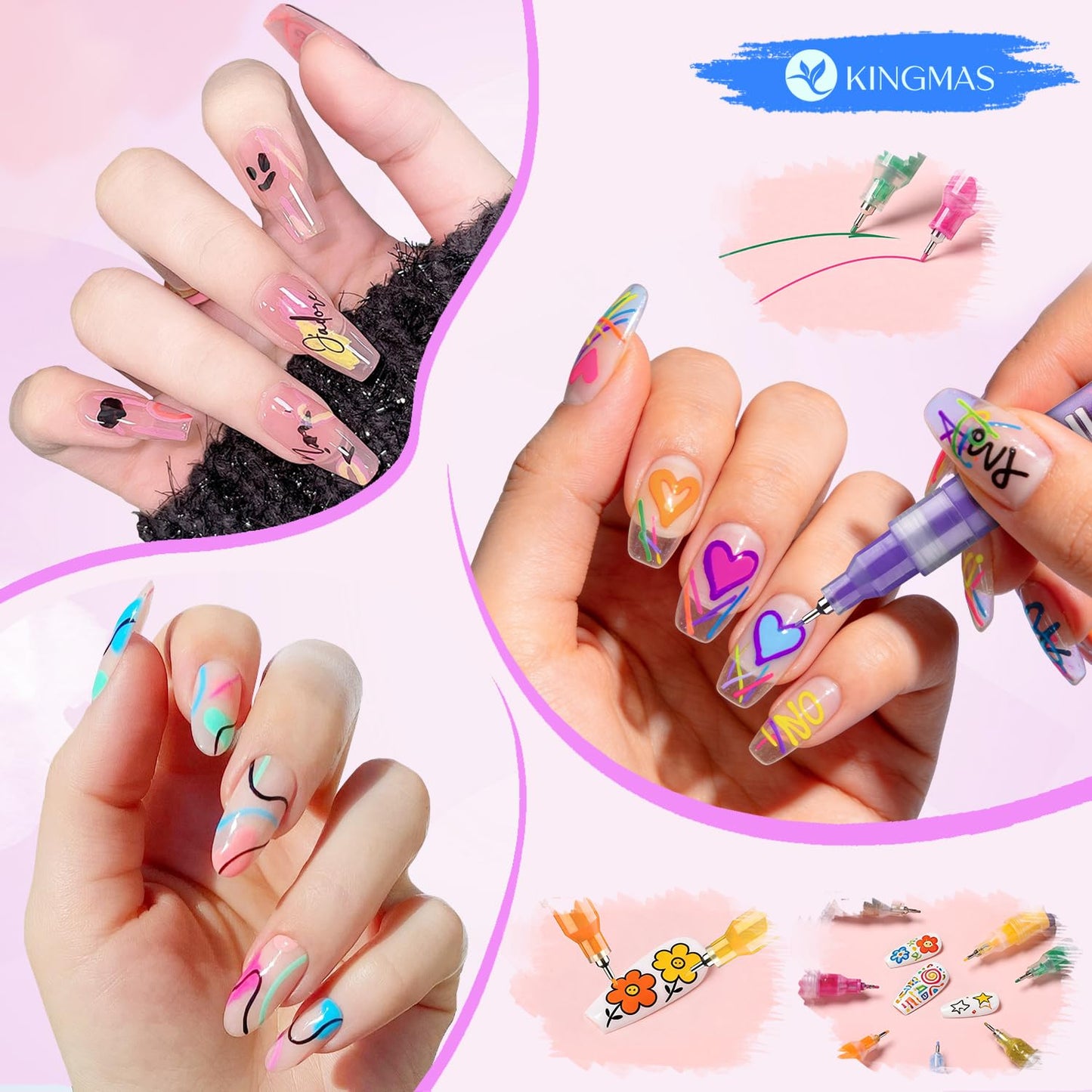 KINGMAS 12 Color Nail Art Pens, 0.5mm Nail Polish Marker Set, Drawing Painting Point Liner Acrylic Painted Pen Kit, Waterproof and Quick-drying for DIY Nails Art Design Manicure Tools
