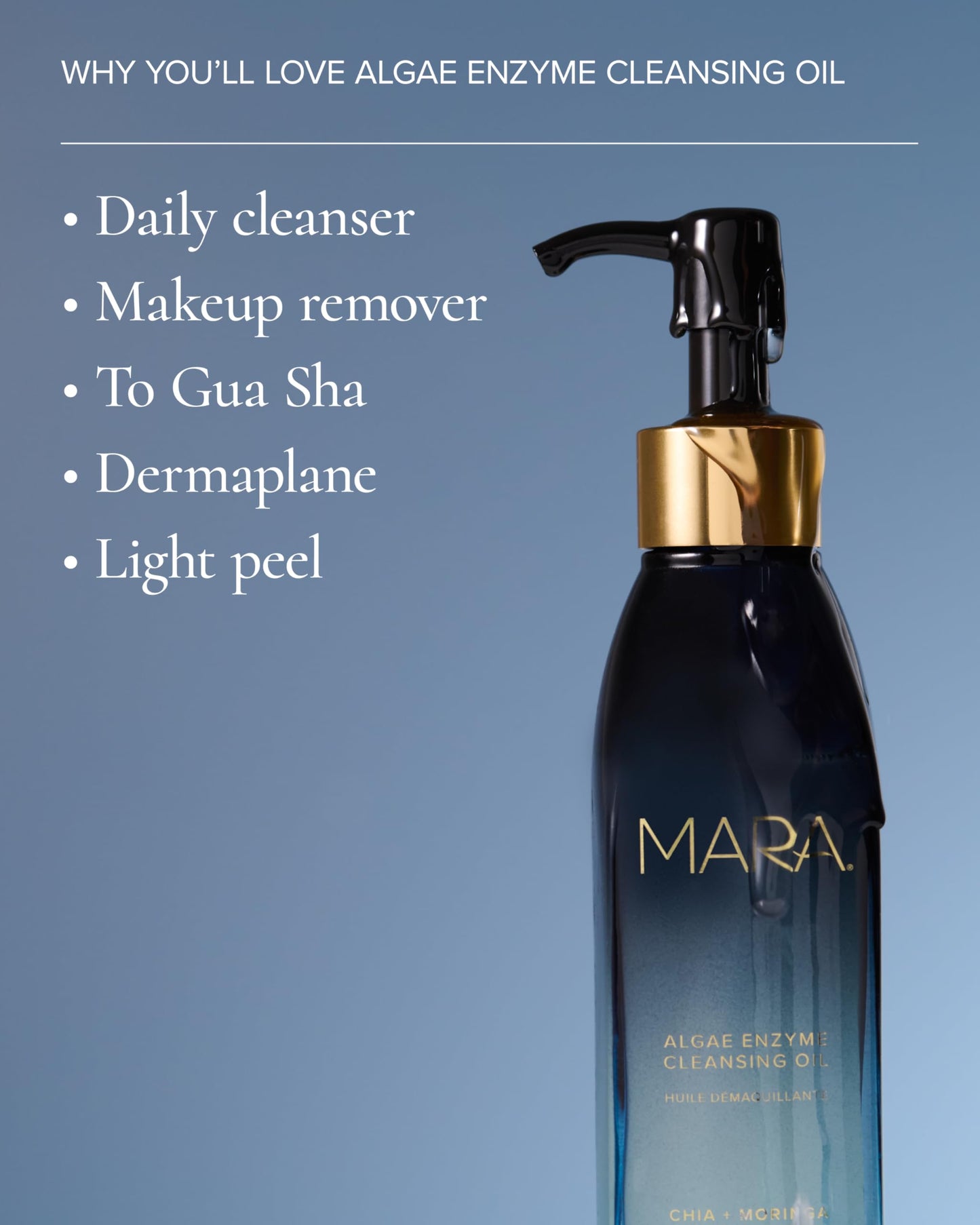 MARA Algae Enzyme Cleansing Oil – Gentle Makeup Remover with Fruit Enzymes, Marine Algae & Antioxidant Oils – Hydrating Face Cleanser for Pores, Sunscreen & Waterproof Makeup (4oz / 120mL)