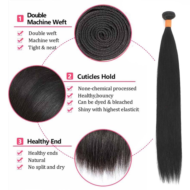 Lolatemi Straight Bundles Human Hair 16 18 20 Inch 3 Bundles 100% Unprocessed Brazilian Virgin Human Hair Straight Weave Bundles Natural Color