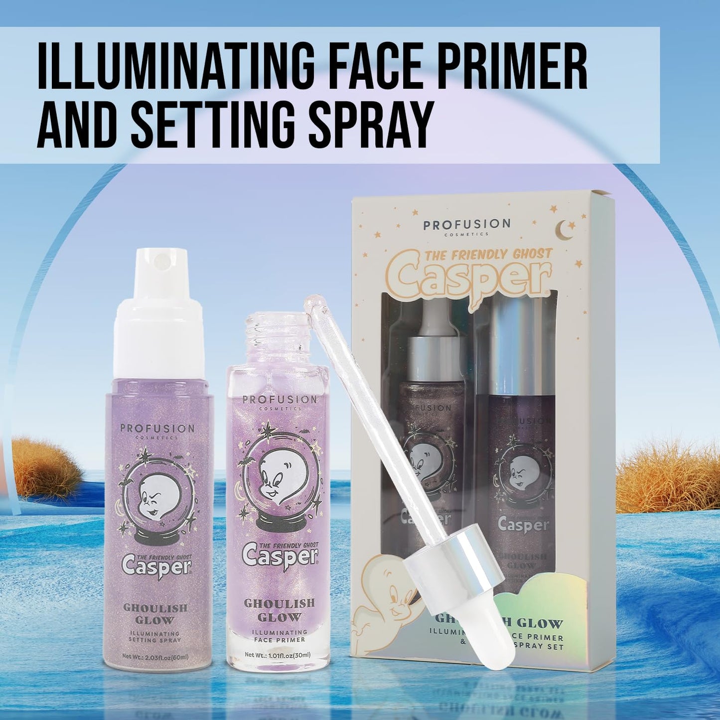 Profusion Cosmetics Ghoulish Glow Illuminating Face Primer Moisturizing and Refreshing Long Lasting Makeup Setting Spray, Natural Look With Advanced Glowing Skin