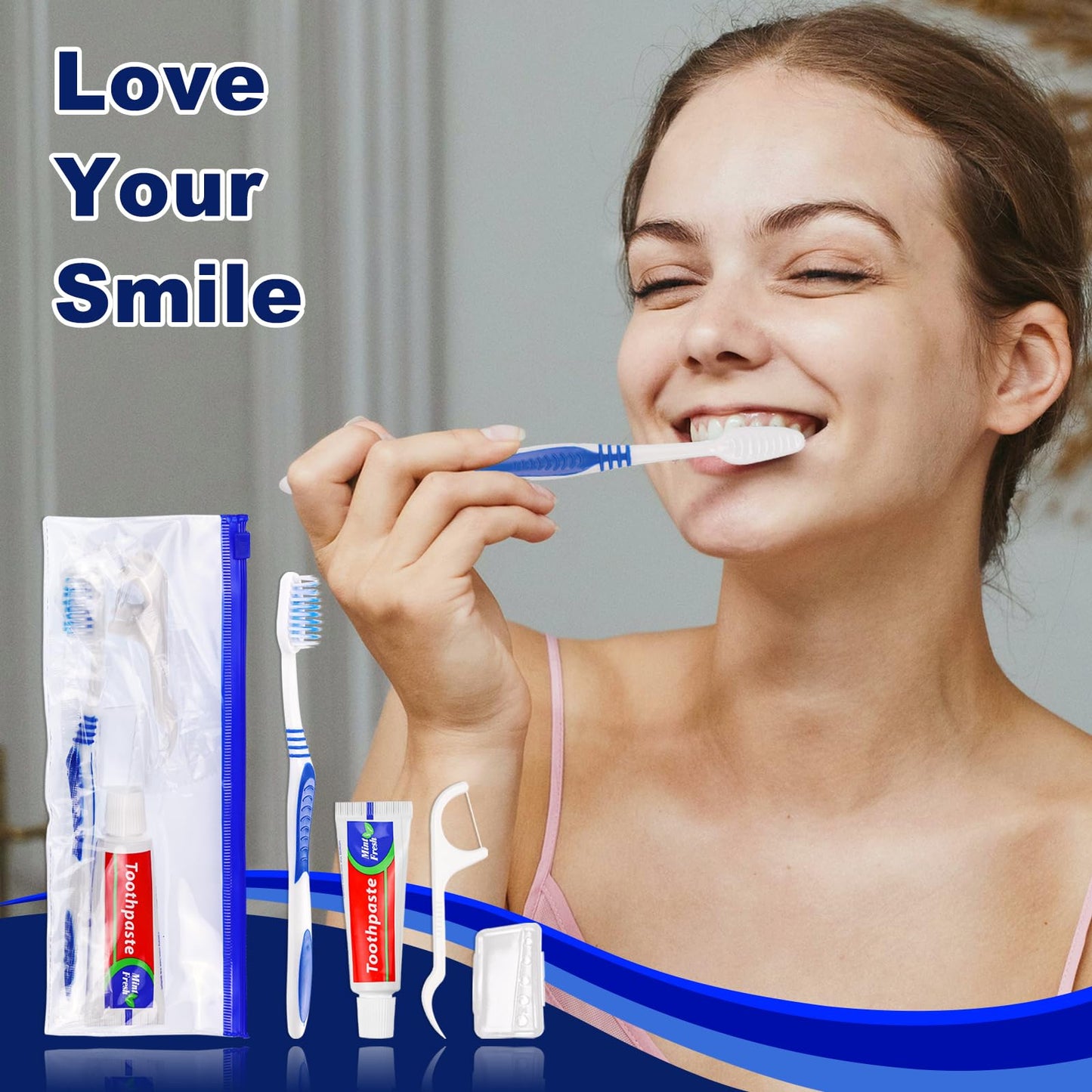 SLequipo 30 Disposable Toothbrushes with Toothpaste Set, Travel Kit Plastic Zip Bag,Toothbrush Head Cover, Bulk Toothbrush for Homeless,Travel,Hotel,Guest