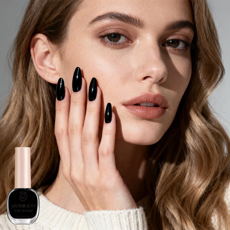 AZUREBEAUTY Black Nail Polish, Quick Dry Complete Natural Super Lustrous，10ml Professional for DIY Manicure and Pedicure at Home