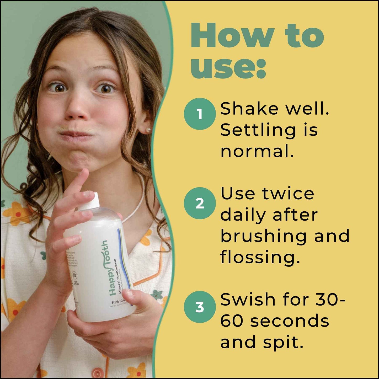 Happy Tooth Hydroxyapatite Mouthwash, Fluoride Free, Teeth Whitening, Remineralizing for Enamel Strength, Fresh Breath, Oral Microbiome Support, Dentist Formulated, Gentle Care, Fresh Mint, 20 Fl Oz