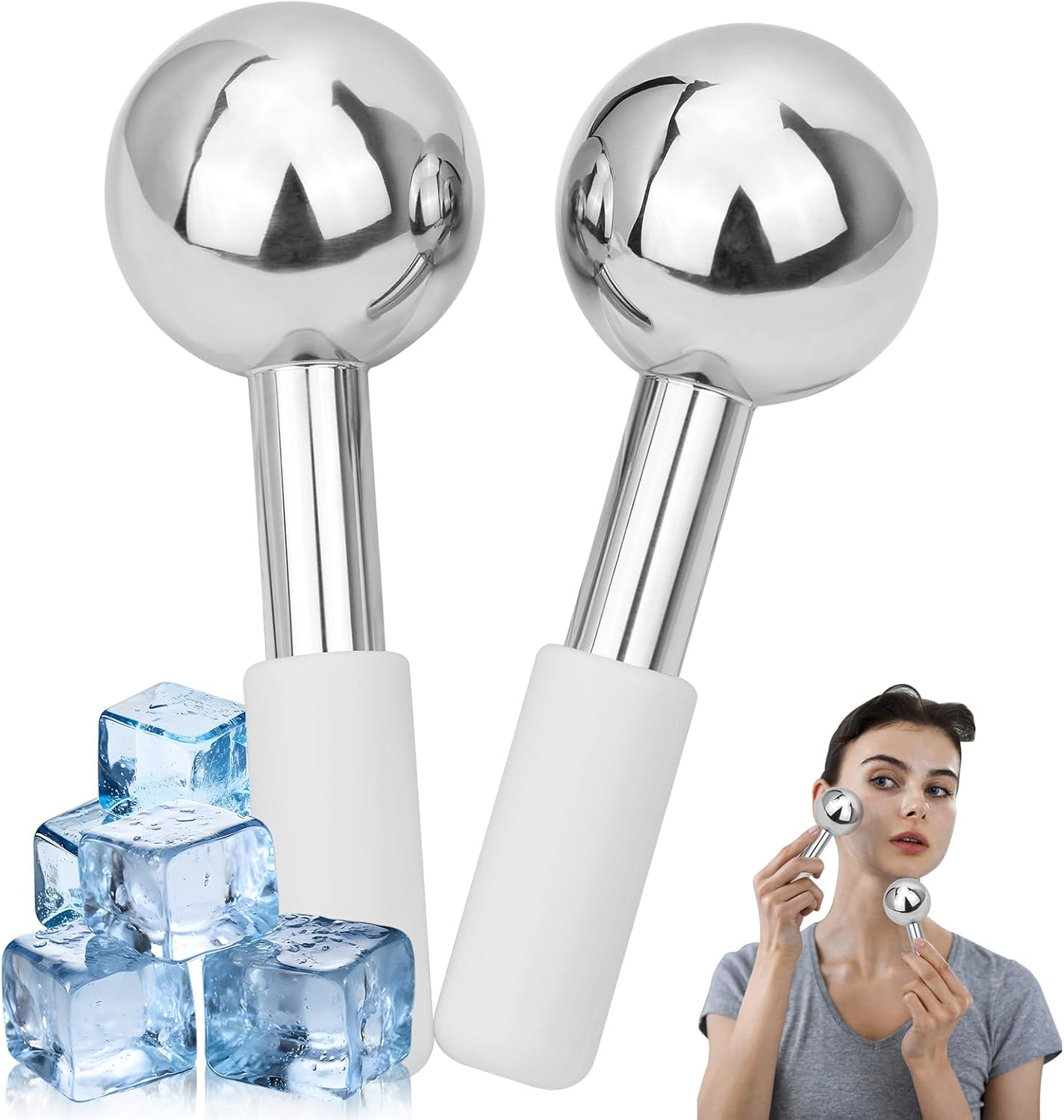 Ice Globes for Face & Eyes - Stainless Steel Cryo Sticks for Cold Therapy | Reduce Puffiness & Wrinkles