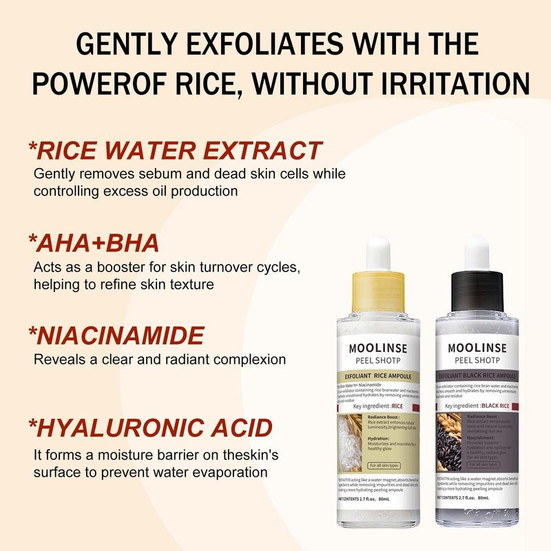 Peel Shot Glow Rice Ampoule Duo Set Day & Night, Gentle Peel + Pore Minimizing & Deep Hydration, Black and White Rice Exfoliant for All Skin Types, 2PCS (White Rice+Black Rice) -A