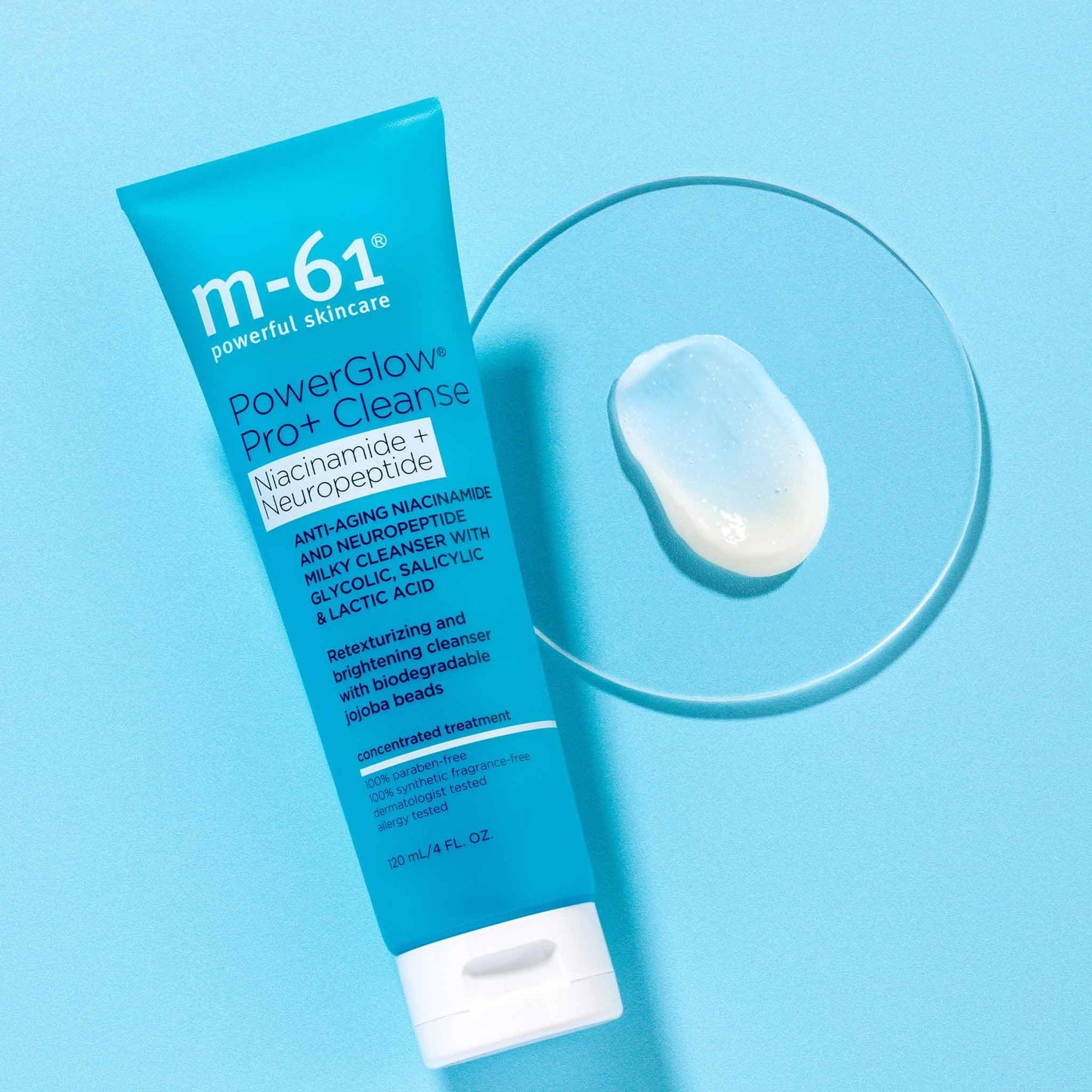 m-61 PowerGlow Pro+ Cleanse - Deep Cleansing Exfoliating Face Wash | Complex of AHAs & BHAs | Milky Gel Texture With Jojoba Beads | Sulfate Free | Derm & Allergy Tested | Made in USA - 4 Fl. Oz