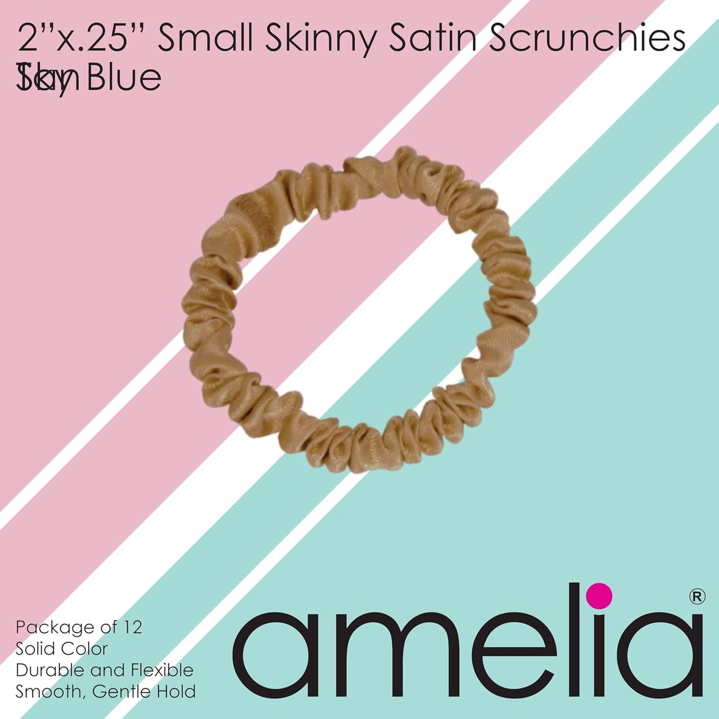 Amelia Beauty, Black, Skinny Satin Scrunchies, 12 Pack – 2in Diameter, Gentle & Strong Hold, No-Snag, No-Dent, Crease-Free Hair Ties