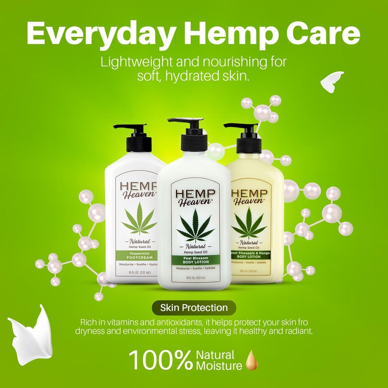 Hemp Heaven Hemp Lotion - Natural Hemp Seed Oil, Paraben-Free, 18 oz, Made in USA, Nourishing for Men & Women, EWG Verified, Anti-Aging (Pear Blossom)