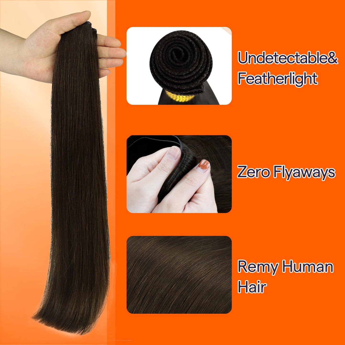 Full Shine Genius Weft Hair Extensions Hair Weft Extensions Brown Hair Extensions Sew In 16 Inch 50G Hand Tied Weft Real Human Hair Sew In Extensions Straight Hair