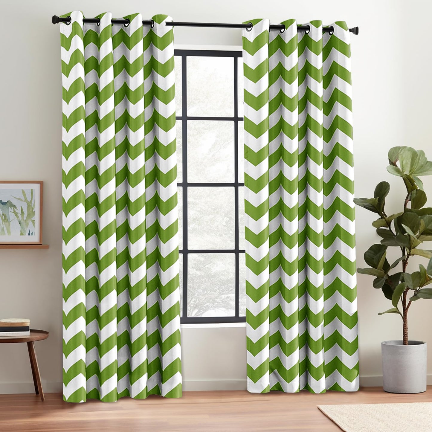Melodieux Chevron Room Darkening Blackout Grommet Top Curtains, 52 by 63 Inch, Green (1 Panel)