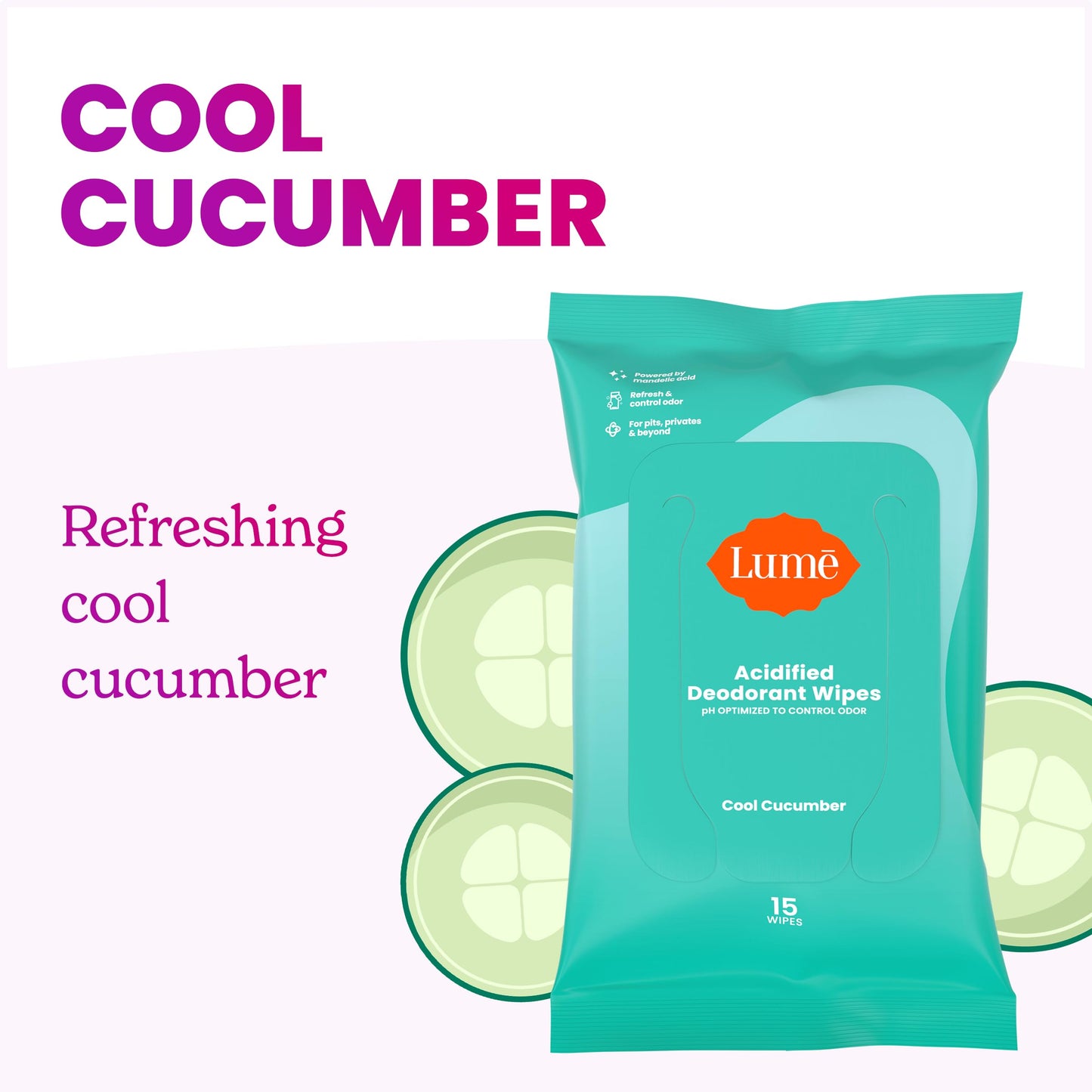 Lume Acidified Body Wash (Clean Tangerine) and Acidified Deodorant Wipes (Cool Cucumber) - 24 Hour Odor Control - Removes Odor Better than Soap - Moisturizing Formula - Aluminum Free, Baking Soda Free