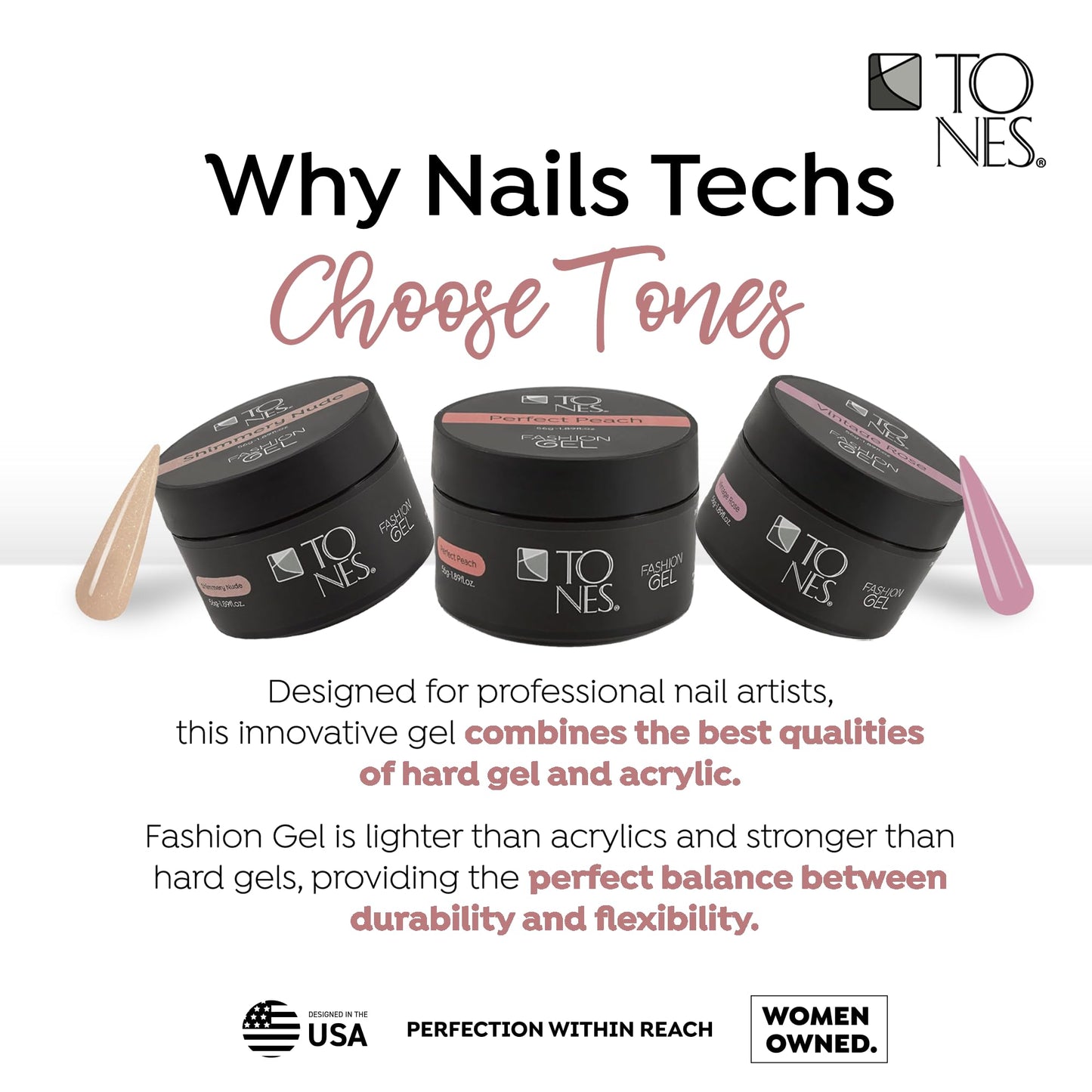 TONES Fashion Gel - Premium, Long-Lasting LED or UV Poly Nail Gel - 7-Free - Quick-Curing Nail Art and Nail Design Overlay or Nail Sculpting - (1.89 Oz, Shimmery Pink)