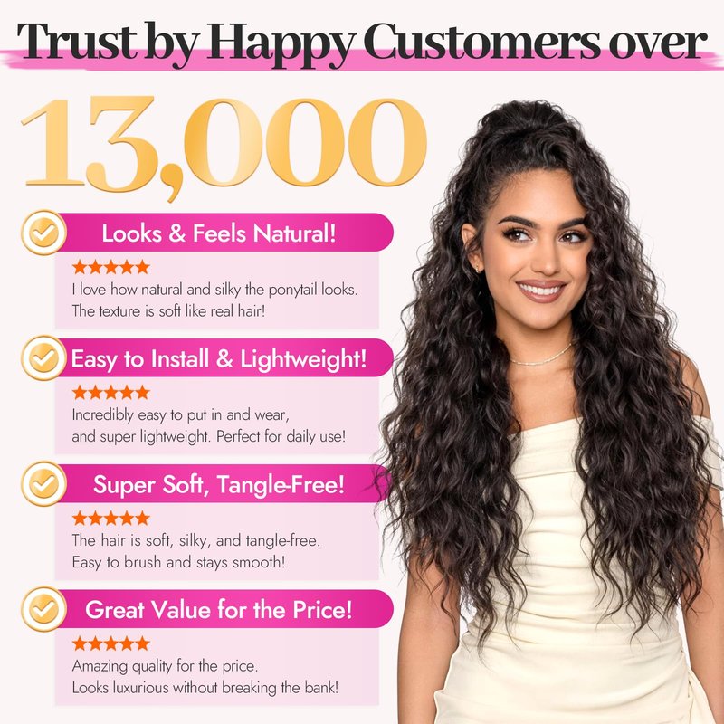 KooKaStyle Ponytail Extension 30 Inch Drawstring Pony Tails Hair Extensions for Women Long Curly Ponytail Synthetic Hairpieces for Daily Wear, Party, Gym（Black-1B）