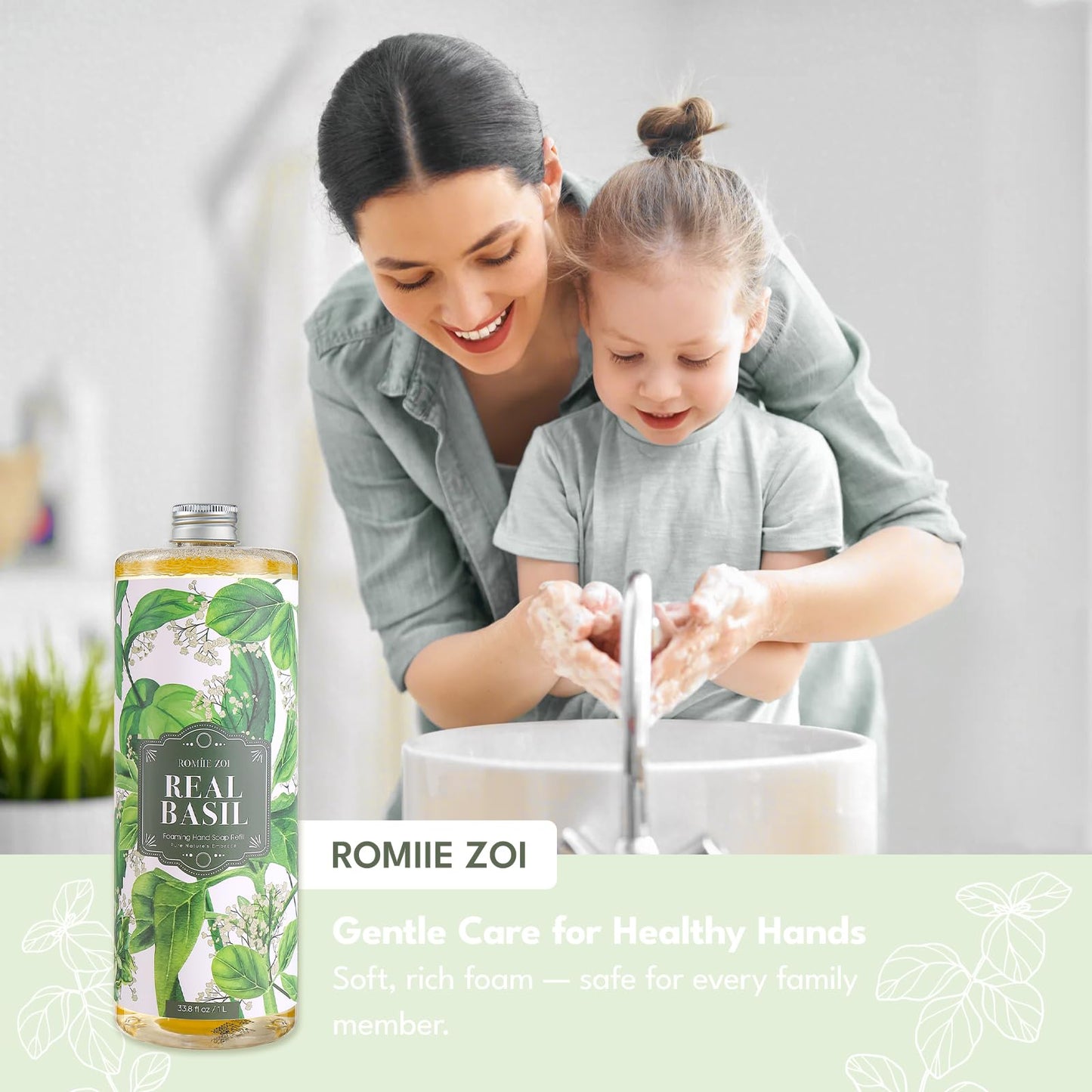 ROMIIE ZOI Foaming Hand Soap Refill Set, Basil,3 Pack,33.8 fl oz