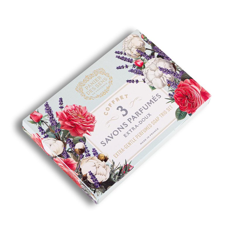 Panier des Sens - Mothersday Gift Bar Soap Gift Set for Women - Cotton, Rose, Lavender Soap Bars - Birthday Gift for Her - Hand & Body Soap Bars with Shea Butter - 97% Natural Ingredients - 3x3.5oz