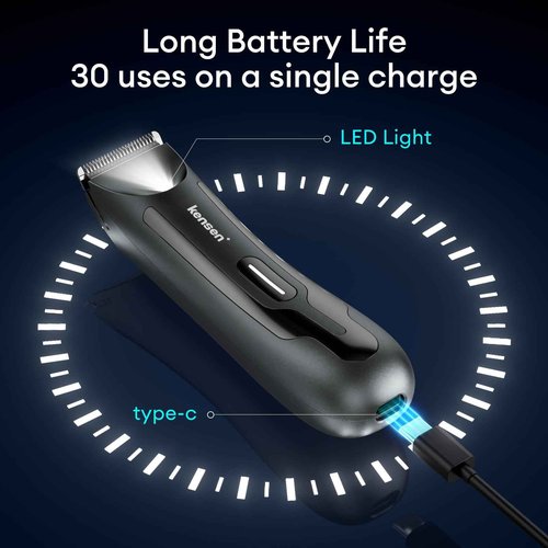 Body Hair Trimmer for Men, kensen Electric Groin Hair Trimmer, Rechargeable Body Groomer, Replaceable Ceramic Blade Heads, IPX7 Waterproof Wet/Dry Clippers, Male Pubic Hair Hygiene Razor