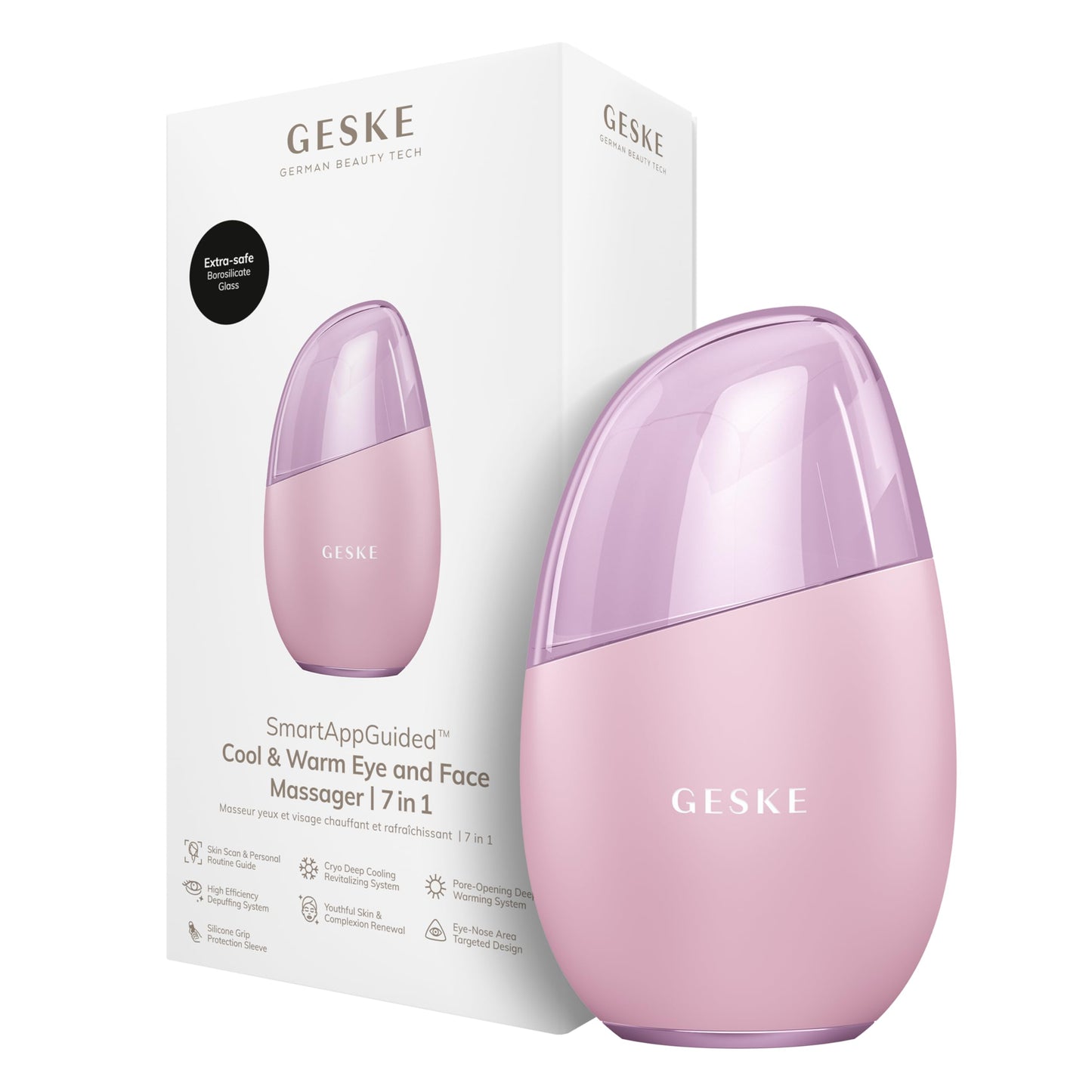 GESKE SmartAppGuided™ Cool & Warm Eye & Face Massager | 7 in 1 | Multi Massager | Face & Neck | Battery-free Cooling & Warming | Firms, Relaxes & De-Puffs Skin | Eye-Nose Area Targeted Design