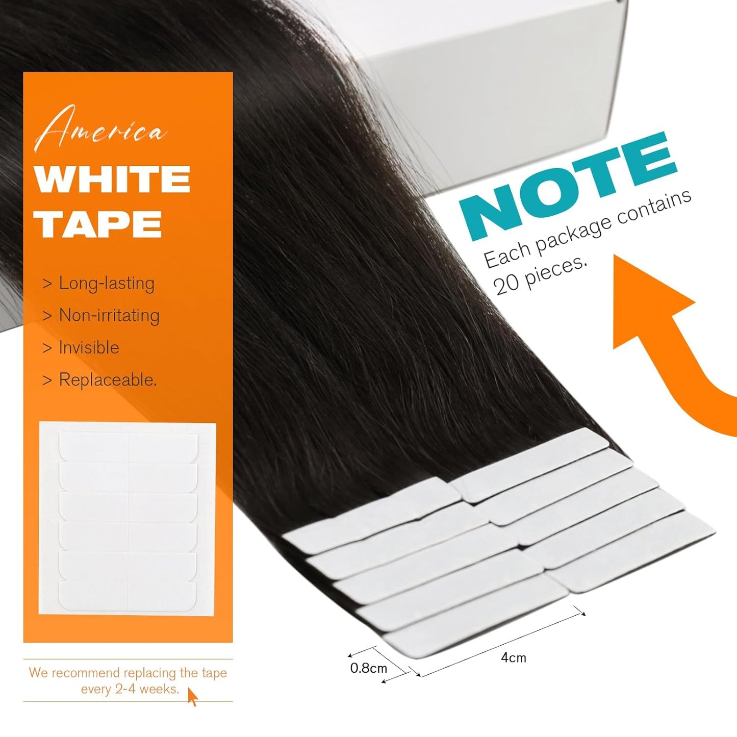 Hair Tape-In Extensions - 22 Inch Invisible Remy Human Hair - Darkest Brown | 20 Pcs, 50g