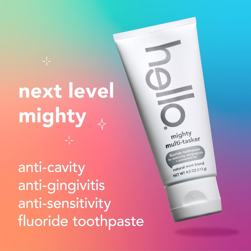 hello 8 in 1 Mighty Multi-Tasker Fluoride Toothpaste Pack, SLS Free Toothpaste with Fluoride, Antigingivitis and Antisensitivity, Natural Mint Blend, 2 Count, 4.0 oz Tubes