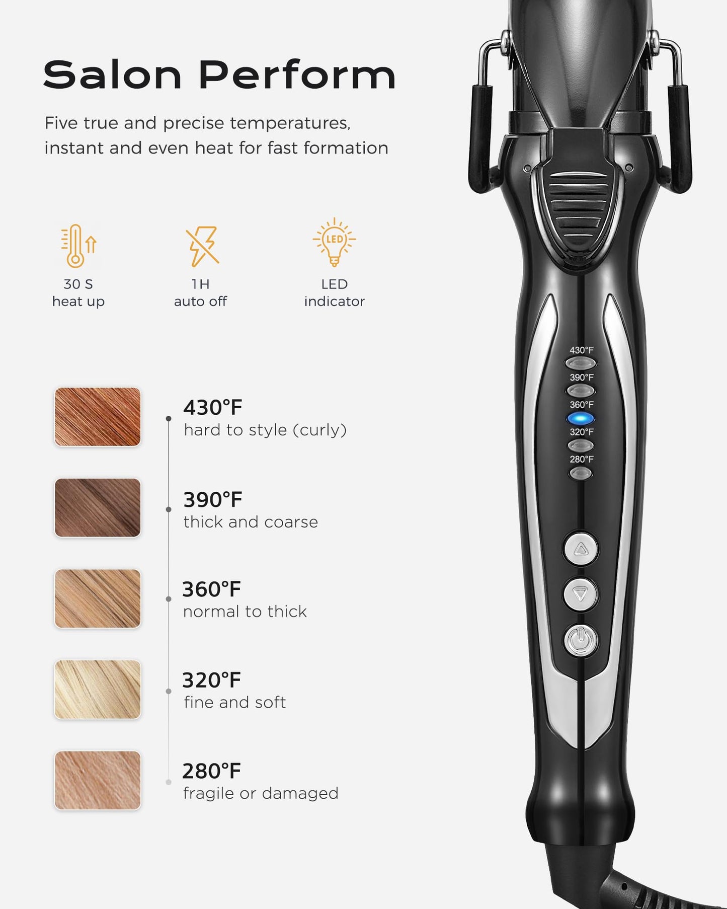 FUNBUGS 1.25'' Double Ceramic Long Barrel Curling Iron - 8'' Extended Wand | 5 Heat Settings | Dual Voltage | Auto Shut-Off | Anti-Slip Styling for Long Hair (Bag, Mat, Glove)
