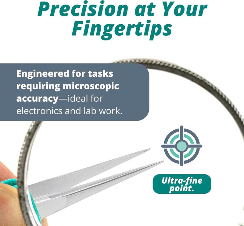 Precision Tweezers - ESD Safe Anti-Magnetic Stainless Steel - 5.25" OAL for Electronics & Lab Use | TealShield Grips