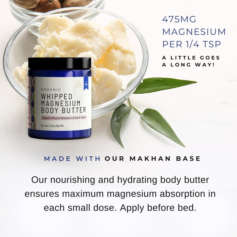Sonam Sondhi Organic Magnesium Whipped Body Butter, 4 oz Jar, Extra Strength Magnesium Chloride from Ancient Zechstein Seabed, Supports Muscle Relaxation & Better Sleep