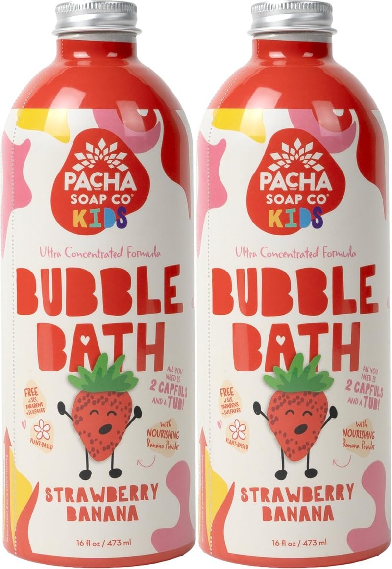 Pacha Soap Co. Kids Bubble Bath - Strawberry Banana, Tear-Free & Moisturizing | Ultra-Concentrated 2-Pack
